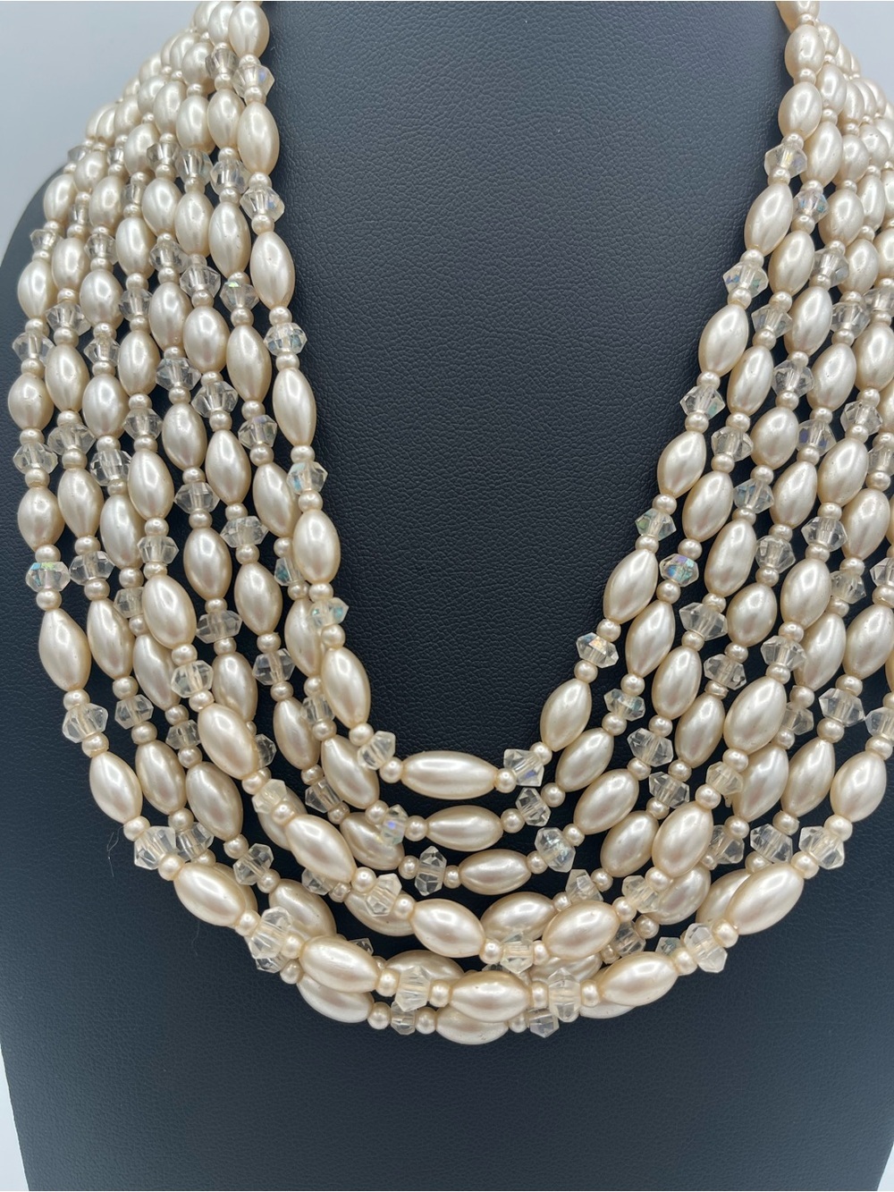Signed Miriam Haskell 1950s 8‑Strand Faux Pearl Necklace 19.5″ Vintage - Picture 2 of 6